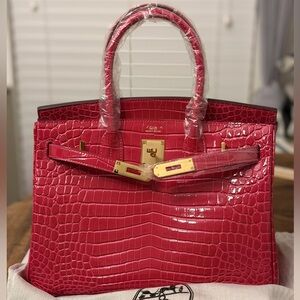 H SHINY ROSE EXTRÊME tyrien NILOTICUS CROCODILE EMBOSSED BIRKIN 30 GHW PINK